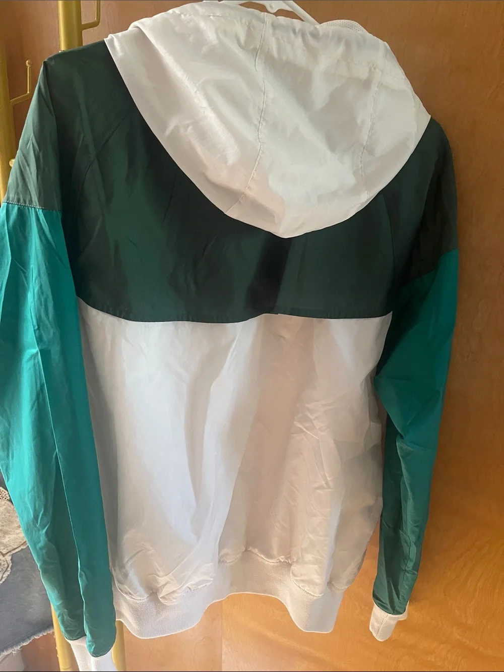 Nike White, Forest Green & Teal Hooded Windbreaker Jacket